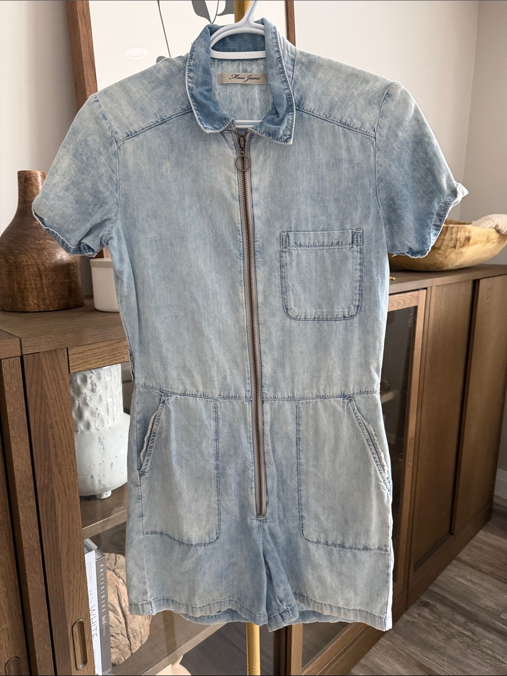 3. MAVI Jeans -  Light Wash Denim Zip-Up Short Romper